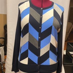 Lands’ End Navy chevron print Cardigan. Size XL  (14-16)